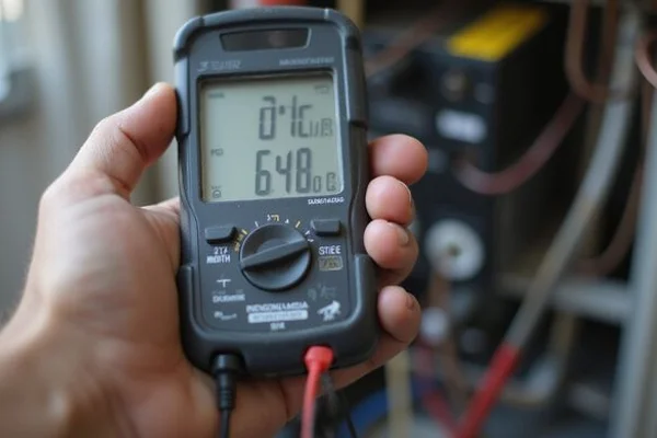 Capacitor microfarad tester reading during annual air conditioner maintenance visit