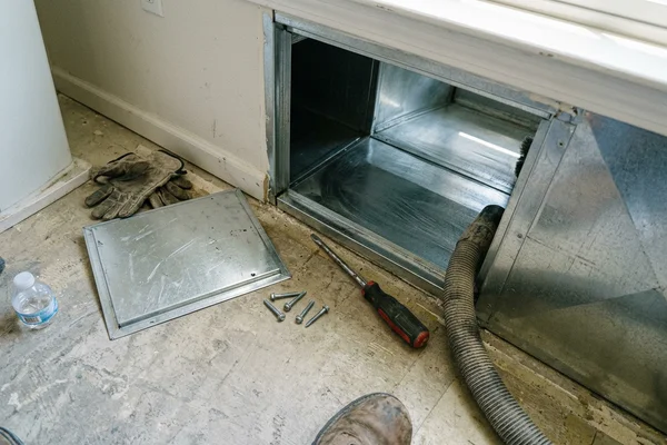 Clean duct interior after rotary brush and vacuum cleaning