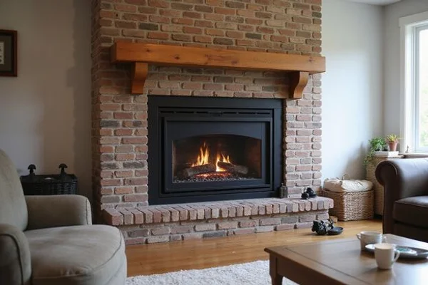 Gas fireplace insert fitted into an existing masonry fireplace opening in an Etobicoke bungalow