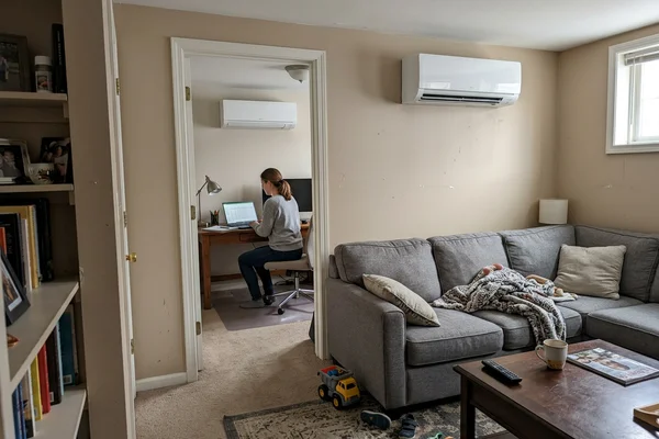 Multi-zone ductless system serving a finished basement and home office