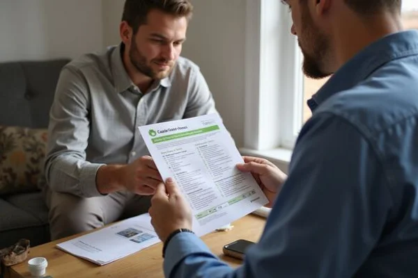 Homeowner reviewing Canada Greener Homes heat pump rebate eligibility checklist with an HVAC technician