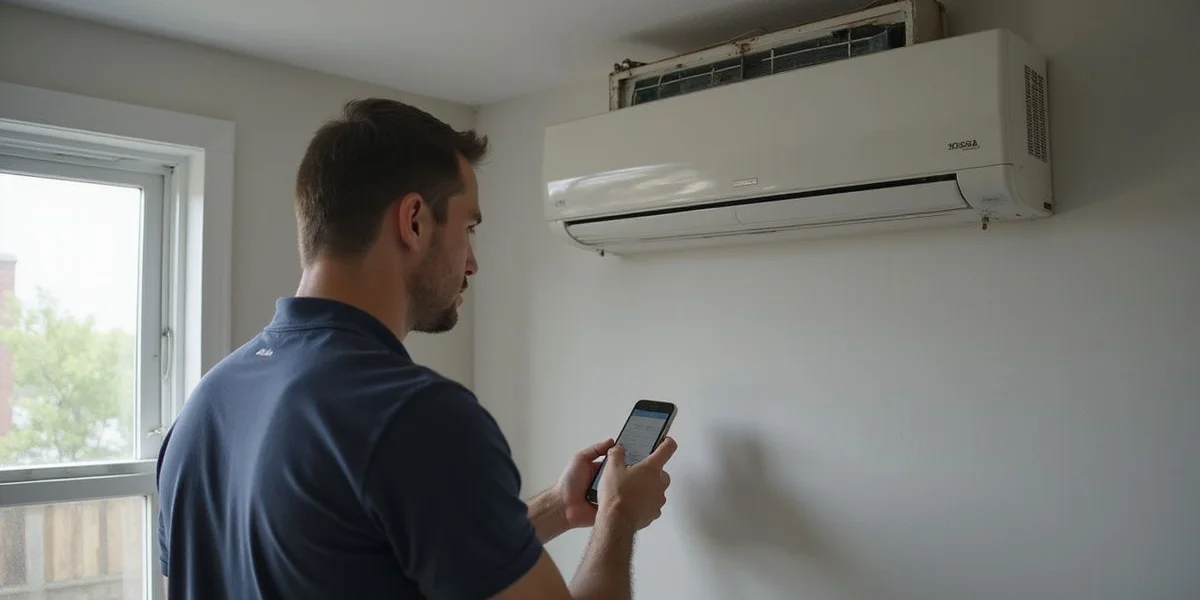 TSSA-certified technician running refrigerant diagnostics on a residential ductless mini-split unit during a Toronto summer heat wave emergency call