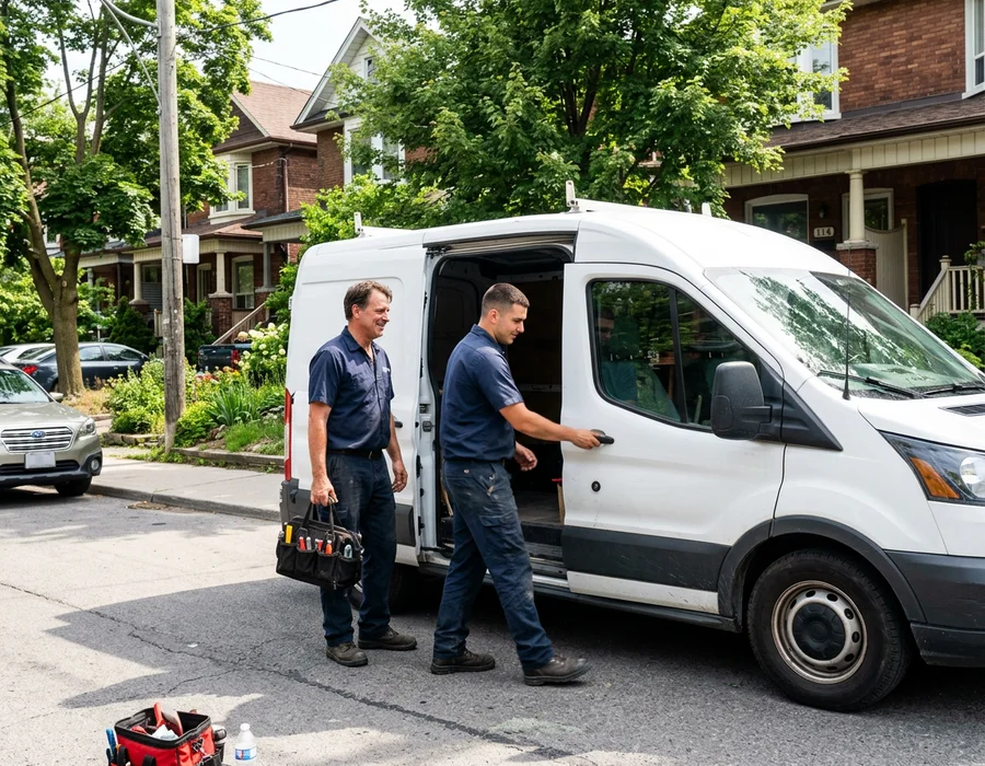 Best HVAC Toronto technicians beside a service van on a Toronto residential street